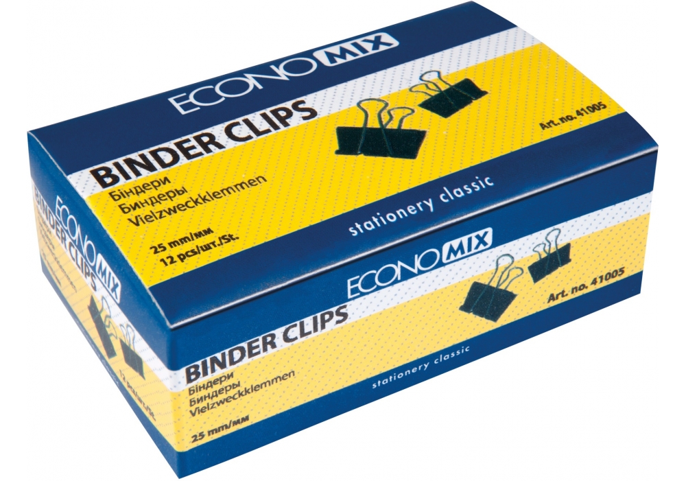 Затискачі для паперів ECONOMIX 25 мм 12 шт чорні (E41005)